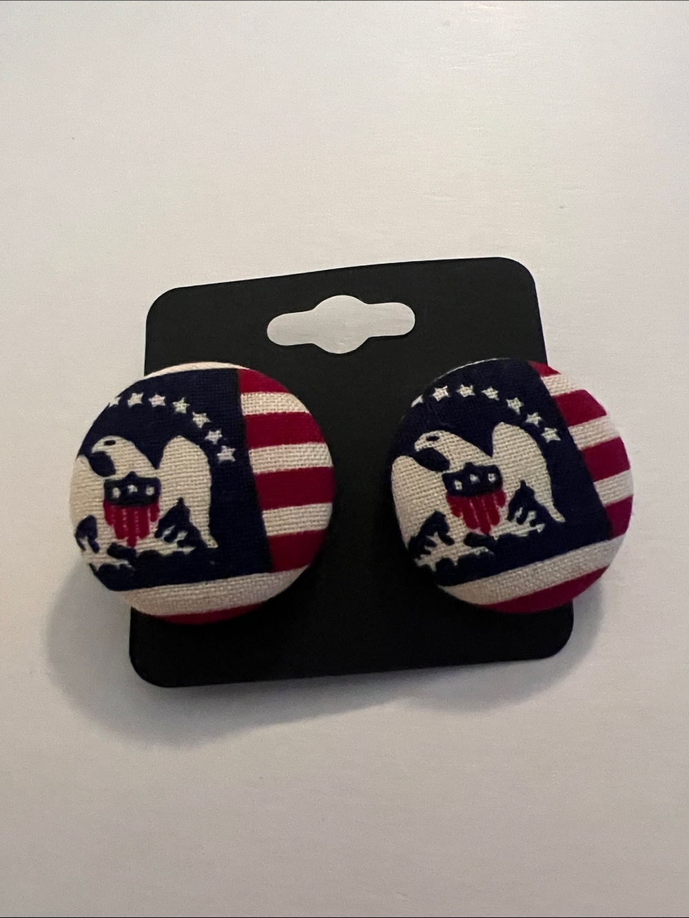 Patriotic Eagle Button Stud Earrings - Red, White & Blue